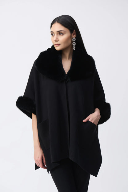 Brushed Knitted and Faux Fur Cape