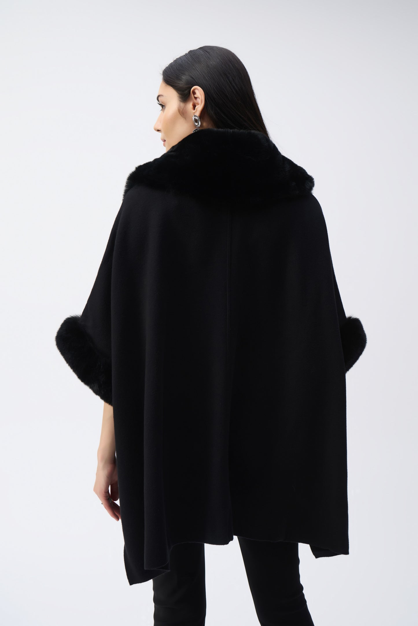 Brushed Knitted and Faux Fur Cape