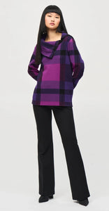 Plaid Jacquard Cowl Neck Sweater 243943