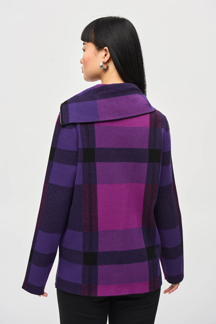 Plaid Jacquard Cowl Neck Sweater 243943