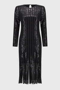 Sequined Midi Dress With Fringe Hemline 244906