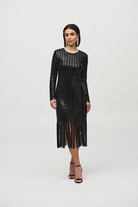 Sequined Midi Dress With Fringe Hemline 244906