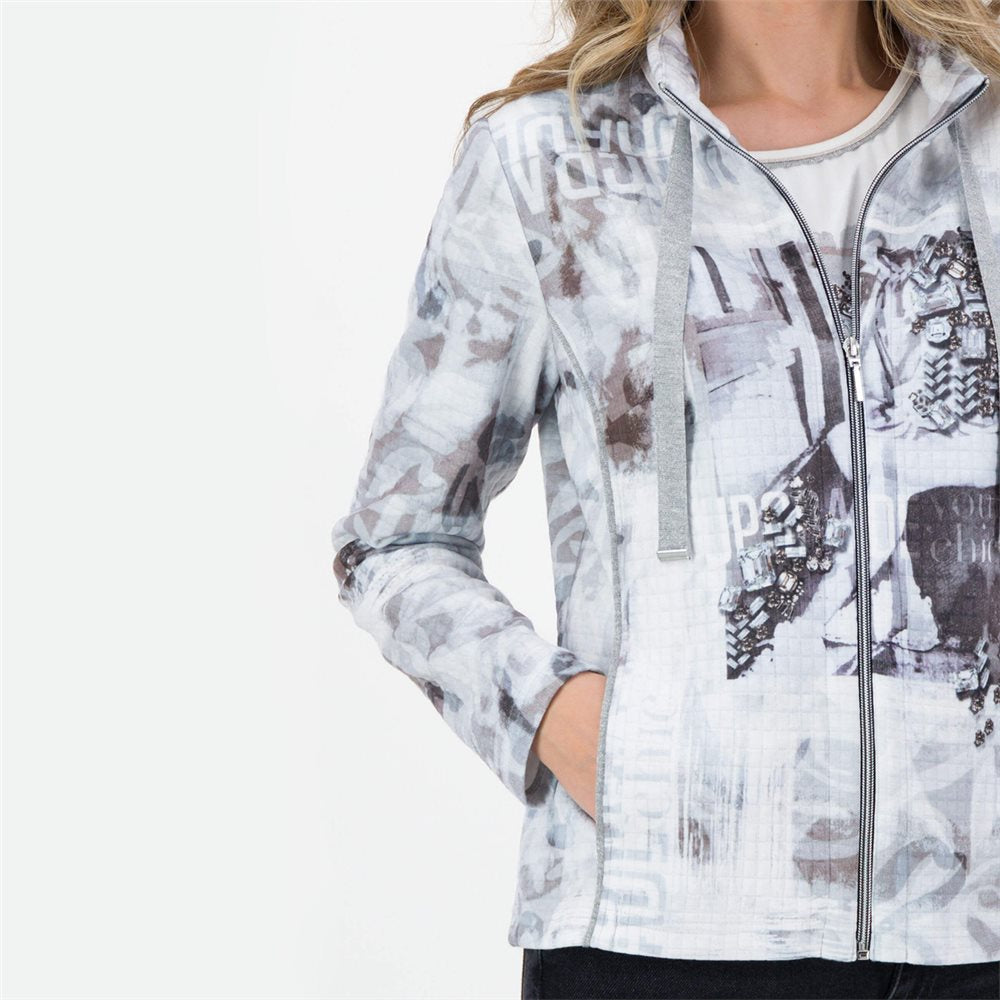 Light Grey Patterned Zip Jacket J3579