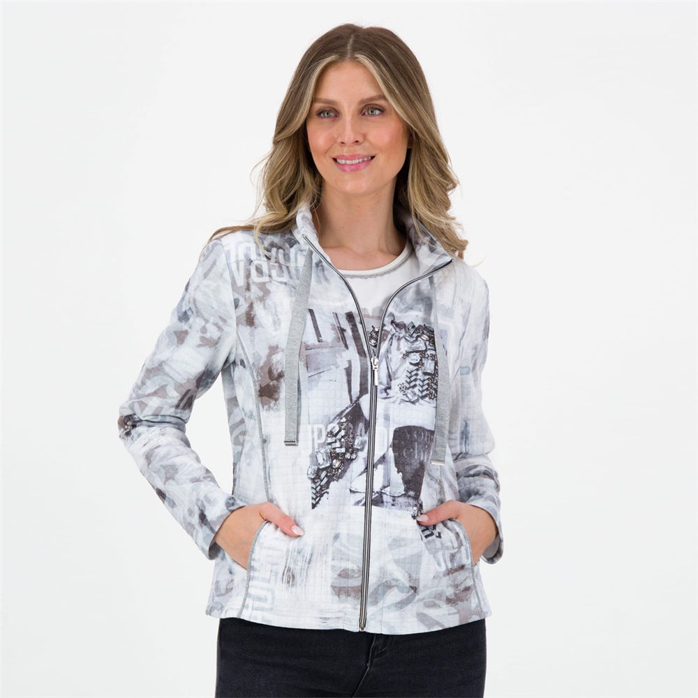 Light Grey Patterned Zip Jacket J3579