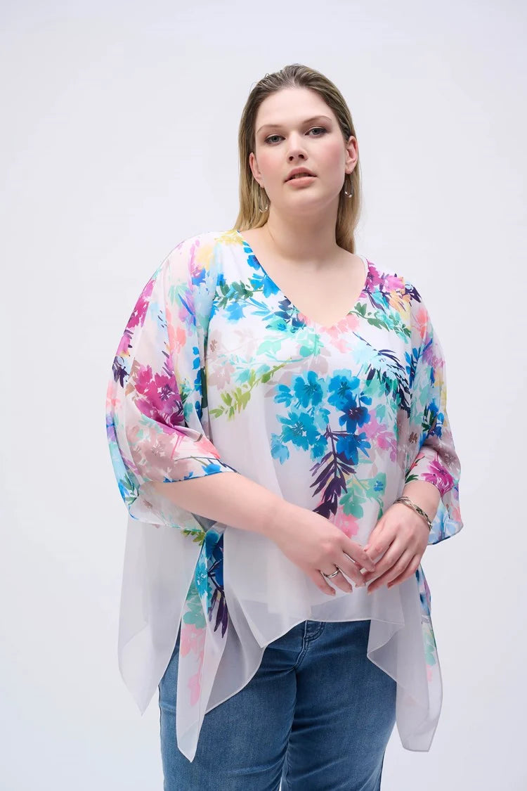 Chiffon Floral Print Poncho Top 251238