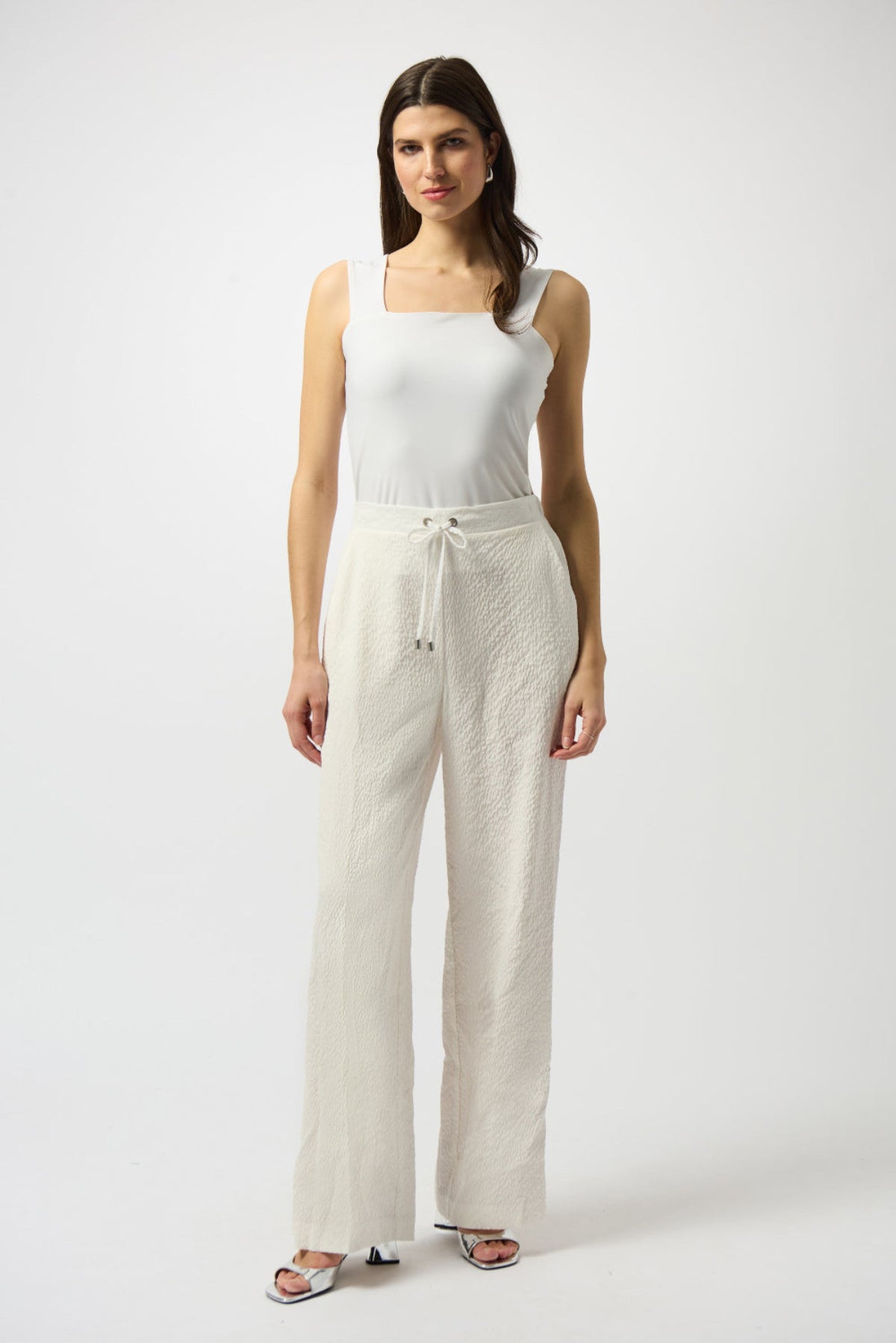 Seersucker Wide Leg Pull-On Pants
