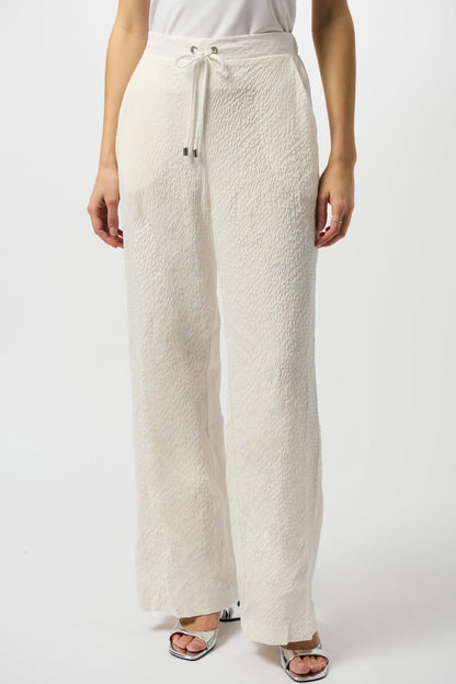 Seersucker Wide Leg Pull-On Trousers 251293