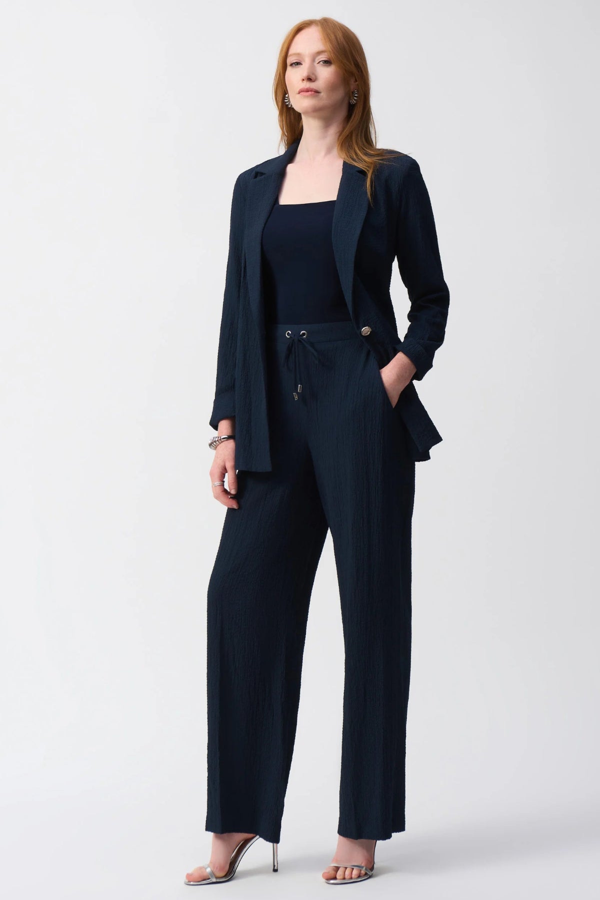 Seersucker Wide Leg Pull-On Trousers 251293