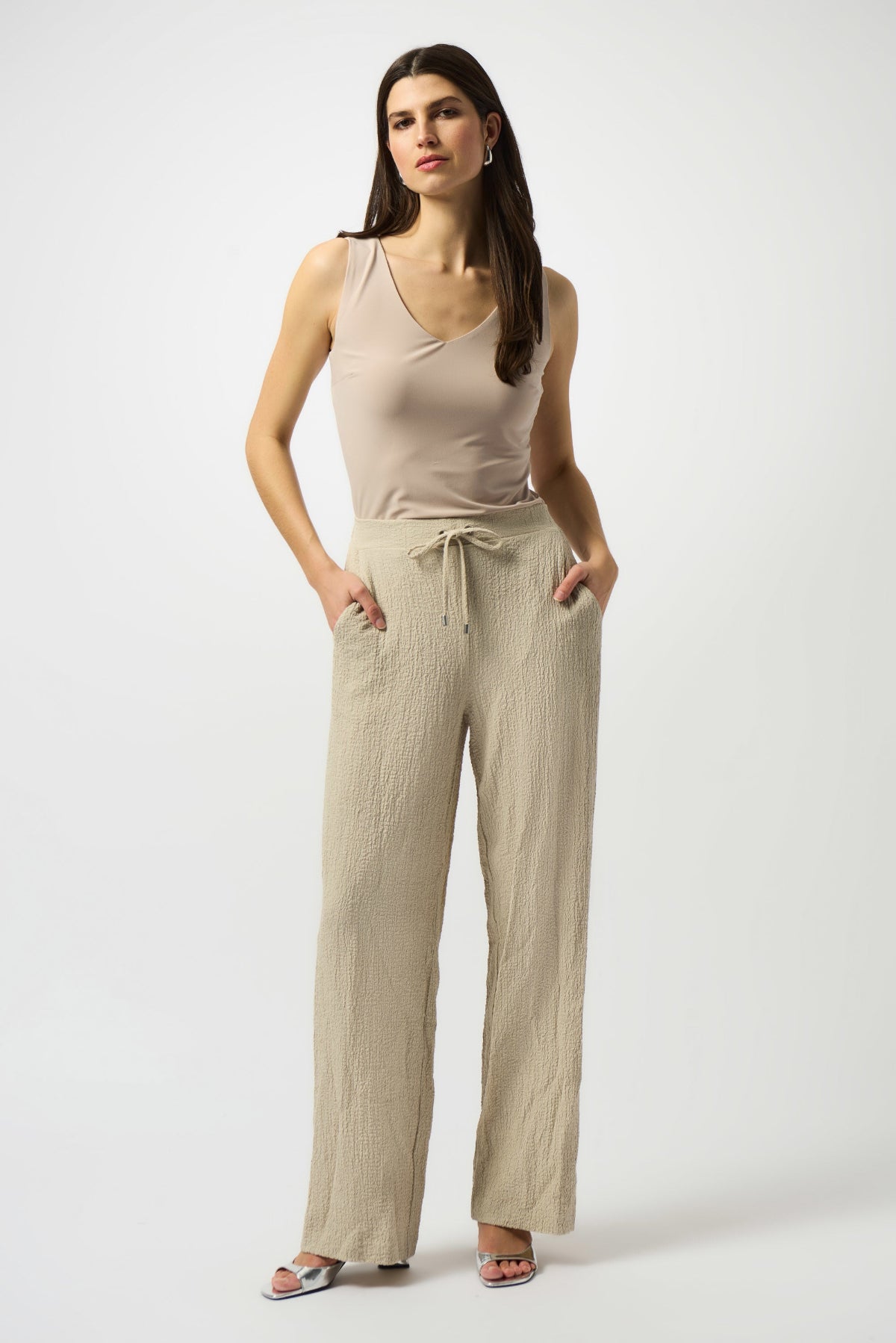 Seersucker Wide Leg Pull-On Pants