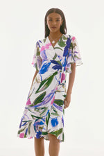 Load image into Gallery viewer, Silky Knit And Chiffon Floral Wrap Dress 251707
