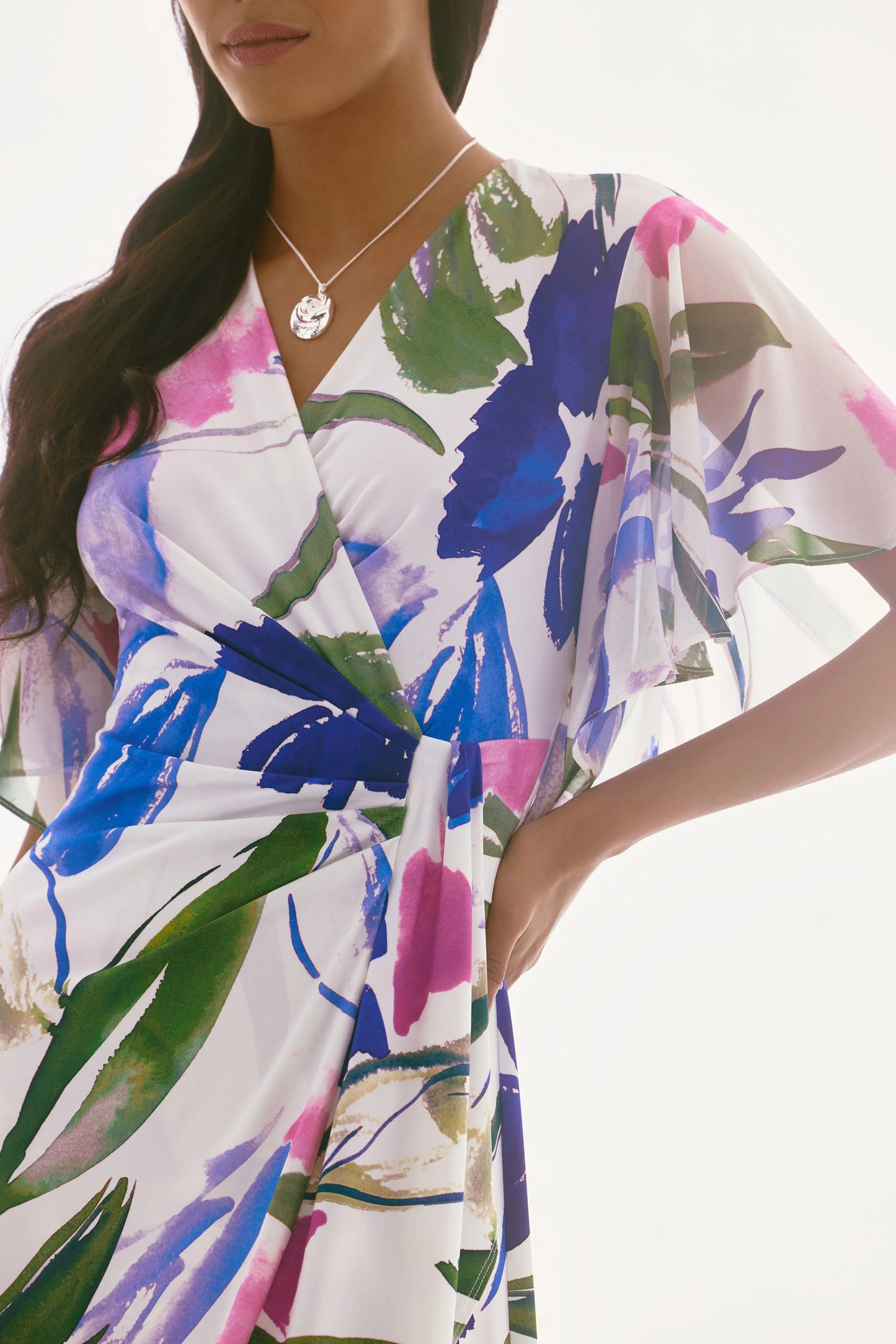 Joseph Ribkoff Silky Knit And Chiffon Floral Wrap Dress 251707