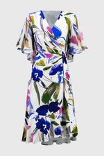 Load image into Gallery viewer, Silky Knit And Chiffon Floral Wrap Dress 251707
