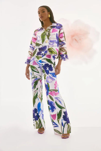 Floral Print Wide Leg Pants 251770