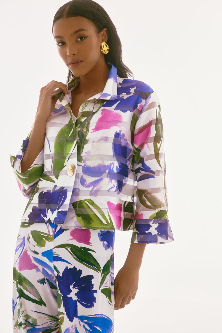 Shadow Stripe Floral Print Trapeze Jacket 251776