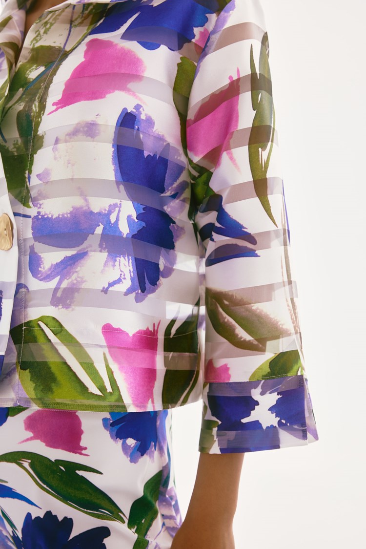 Shadow Stripe Floral Print Trapeze Jacket 251776