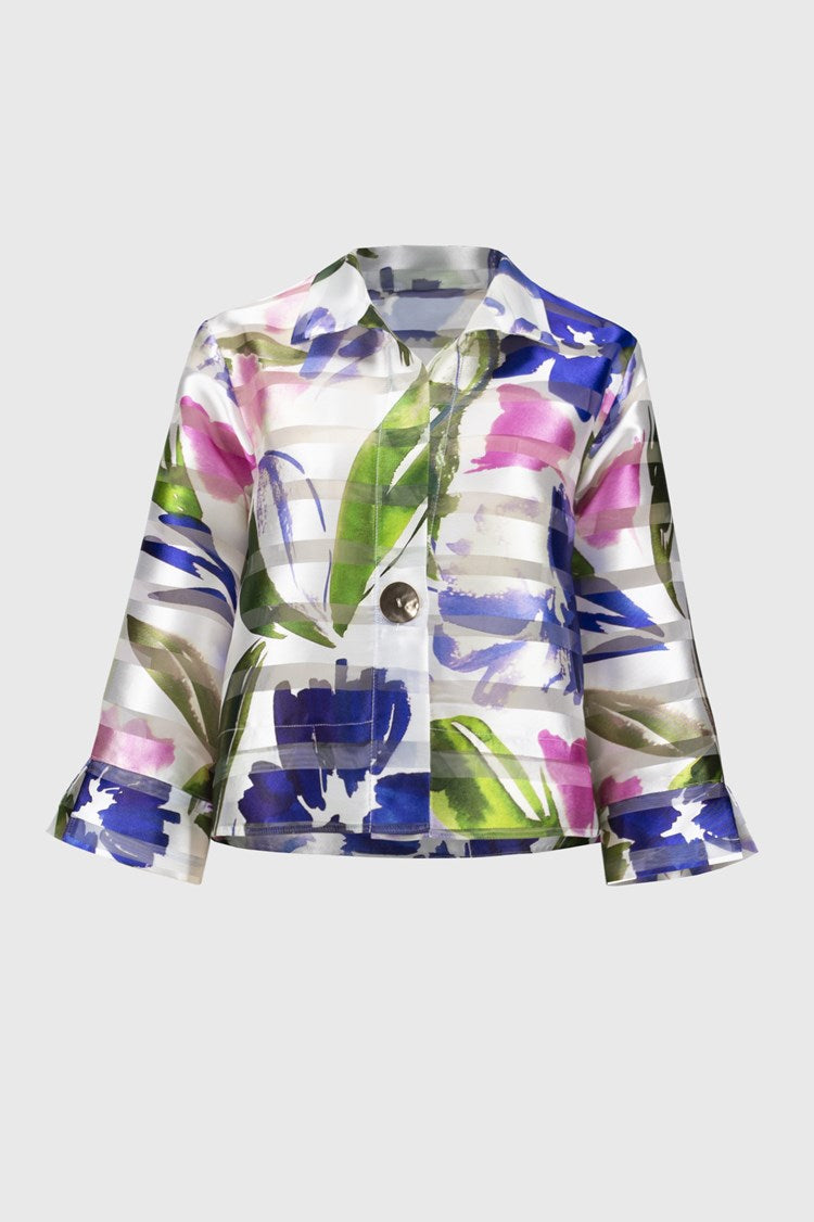 Shadow Stripe Floral Print Trapeze Jacket 251776