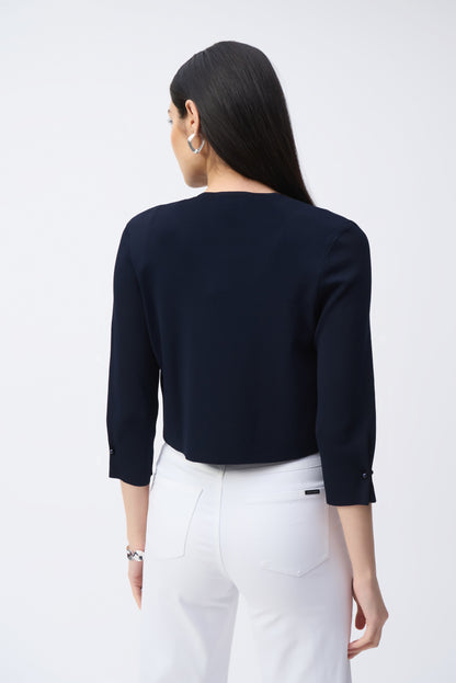 Elegant Cropped Cardigan with Pearl Ornament