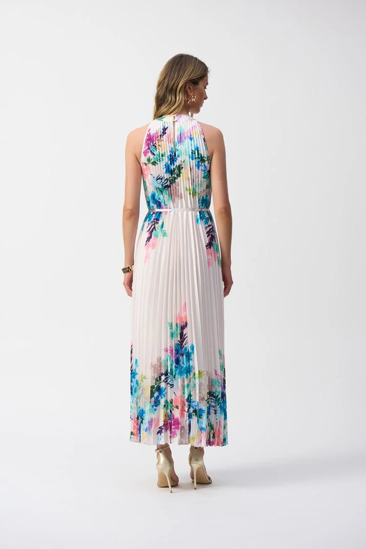 Pleated Satin Floral Print Maxi Dress 251904