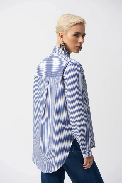 Striped Cotton Button up with Pearl Accent