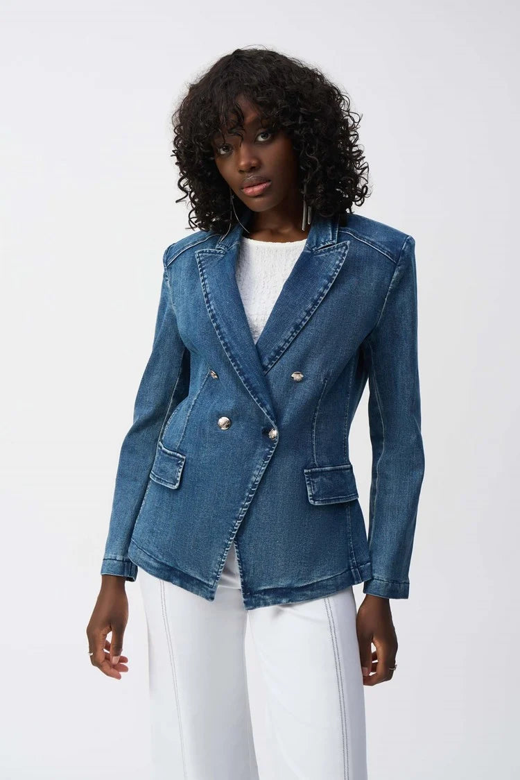 Stretch Denim Double-Breasted Blazer 251962