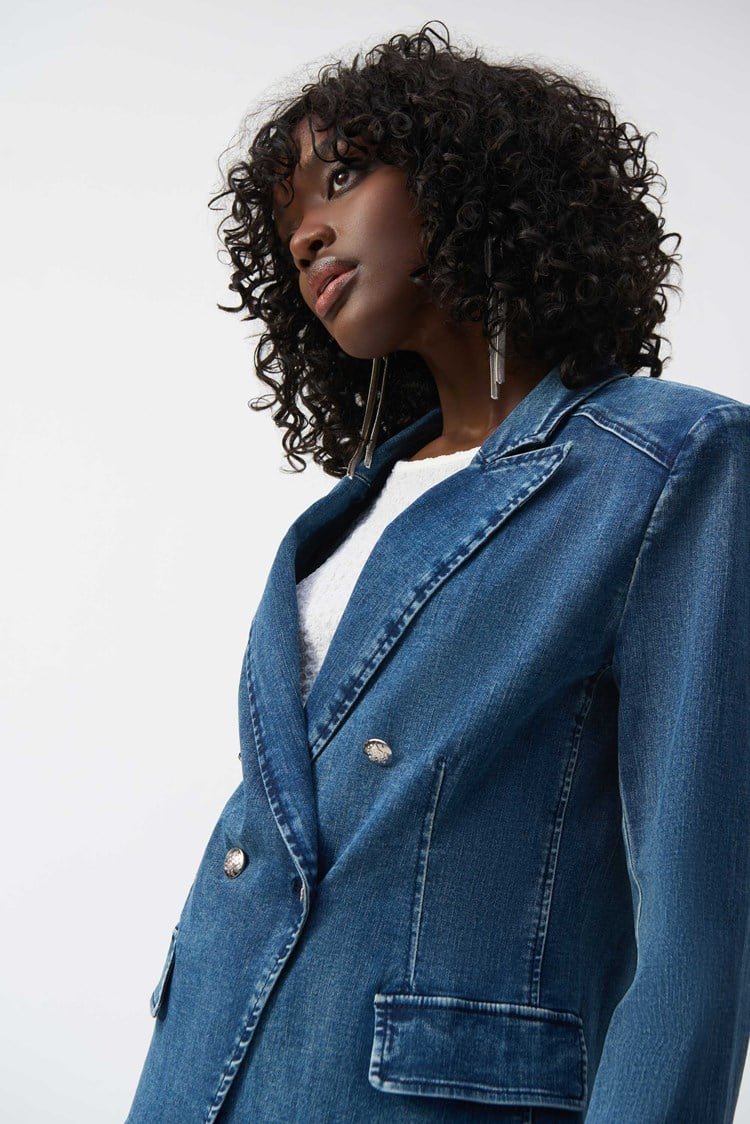 Joseph Ribkoff Stretch Denim Double-Breasted Blazer 251962