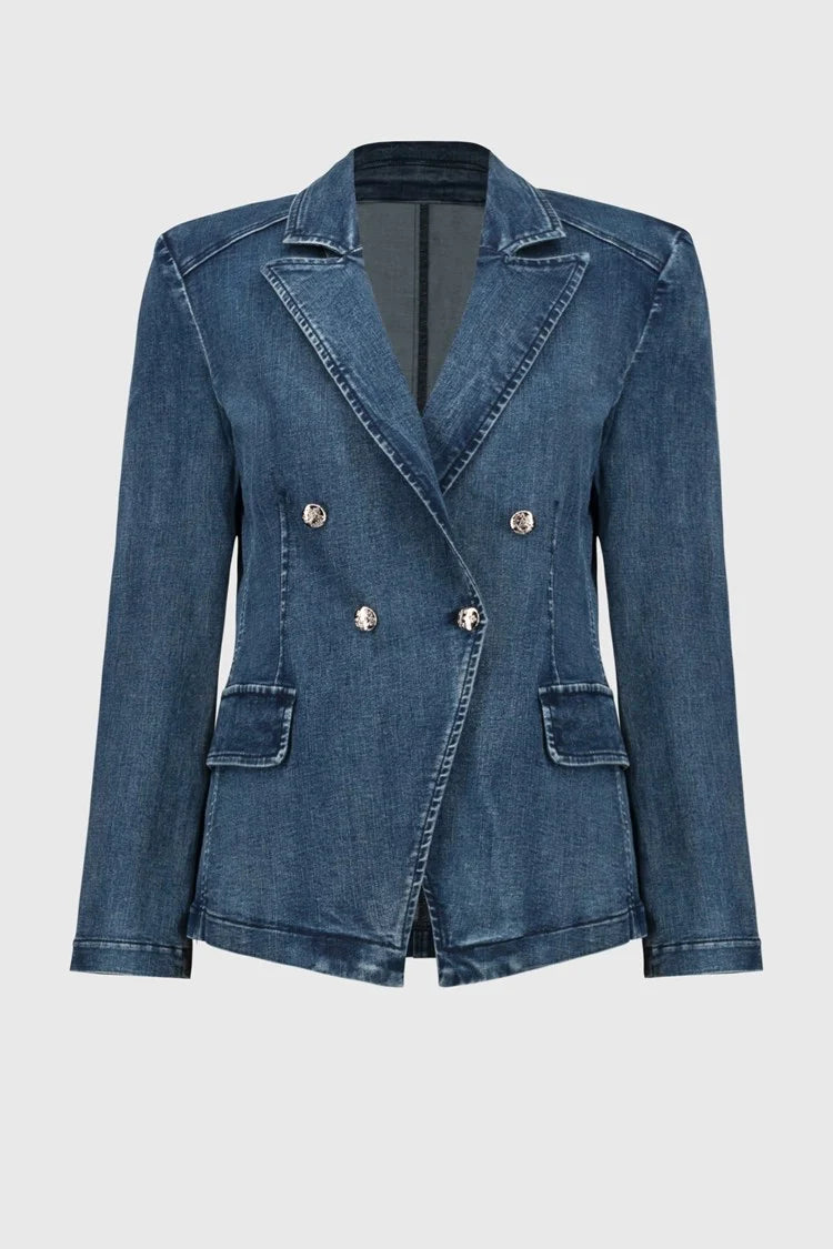 Joseph Ribkoff Stretch Denim Double-Breasted Blazer 251962