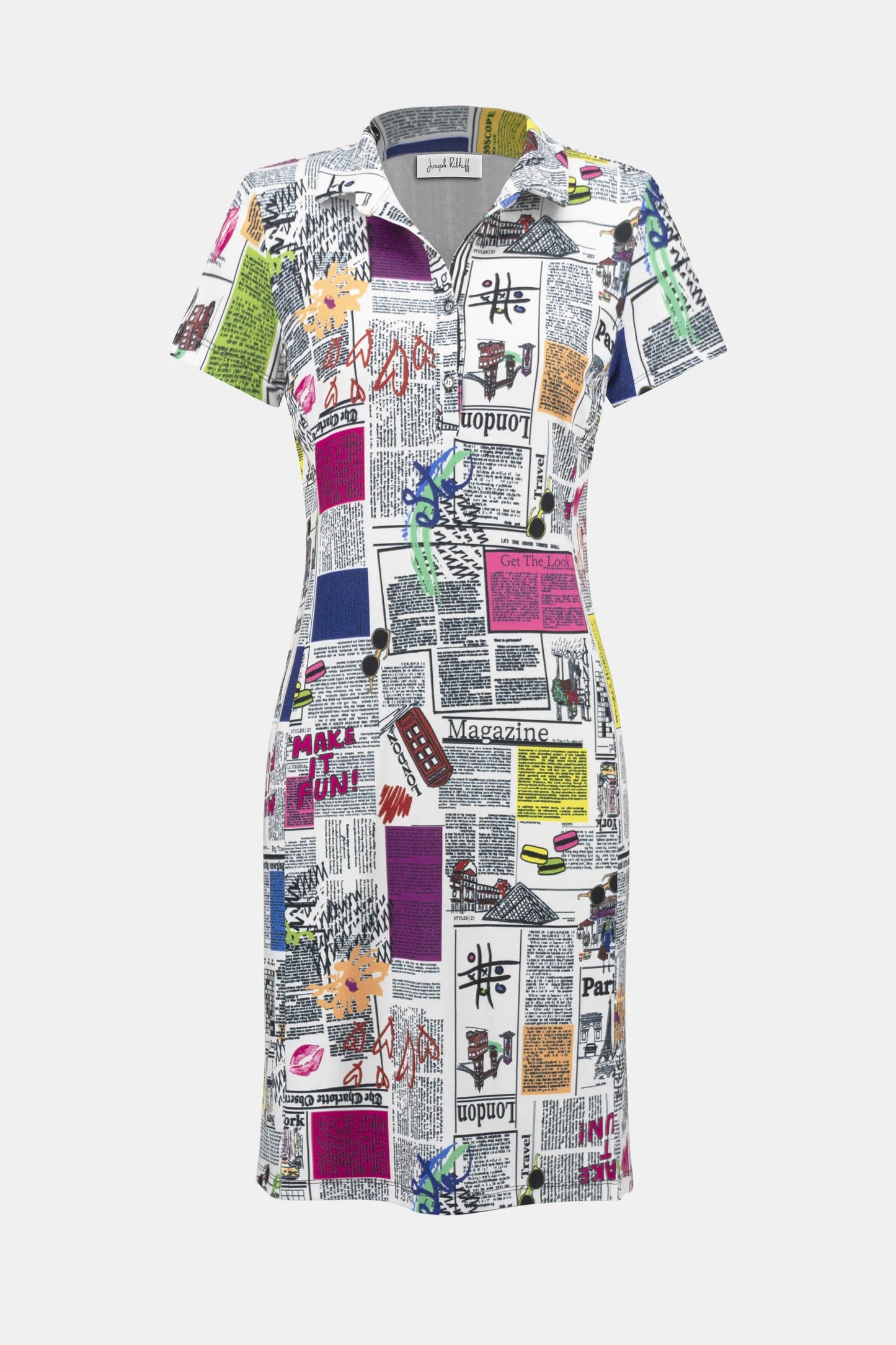 Silky Knit Newspaper Print Shift Dress 252186