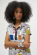 Load image into Gallery viewer, Silky Knit Newspaper Print Shift Dress 252186
