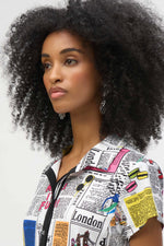 Load image into Gallery viewer, Silky Knit Newspaper Print Shift Dress 252186
