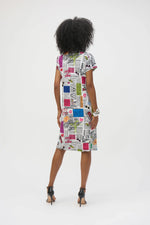 Load image into Gallery viewer, Silky Knit Newspaper Print Shift Dress 252186
