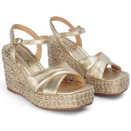 Gold Cross Sandal with Raffia Wrapped Wedges