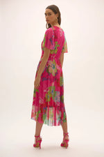 Load image into Gallery viewer, Crinkle and Mesh Floral Print Fit and Flare Dress 252707
