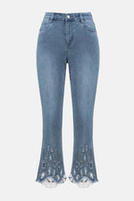 Load image into Gallery viewer, Stretch Straight Crop Jeans with Embroidery 252910

