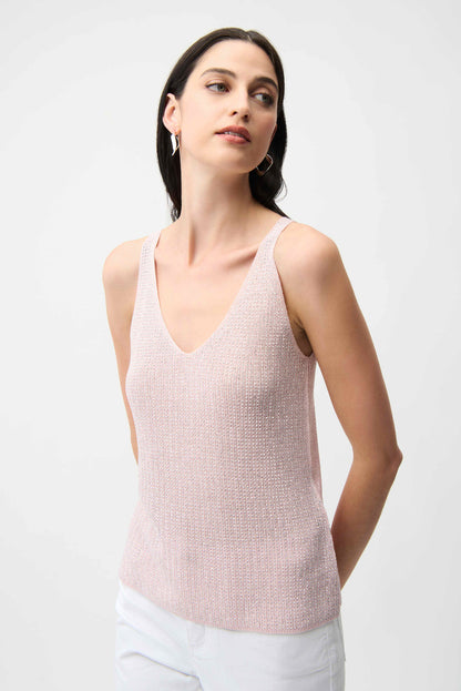 Joseph Ribkoff Pink Metallic Knitted Camisole with Rhinestones