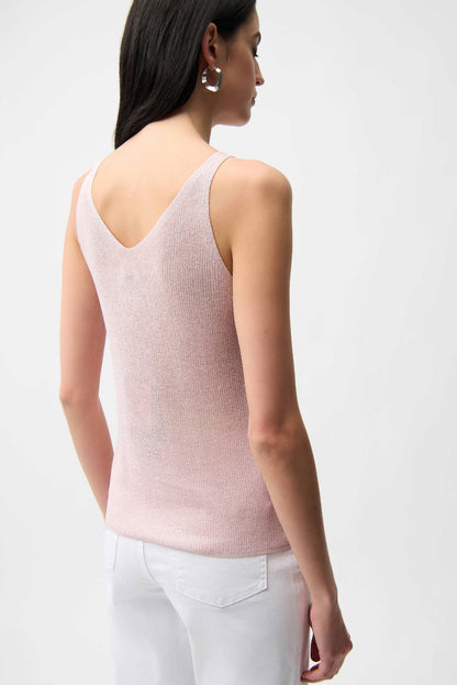 Joseph Ribkoff Pink Metallic Knitted Camisole with Rhinestones