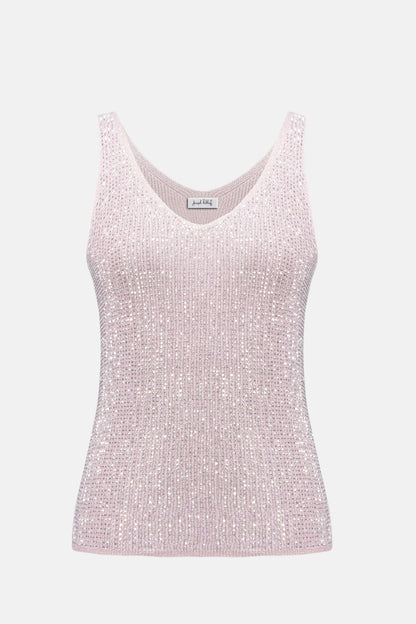 Joseph Ribkoff Pink Metallic Knitted Camisole with Rhinestones