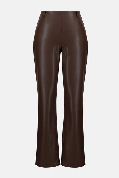 Leatherette Wide-Leg Pull-On Trousers