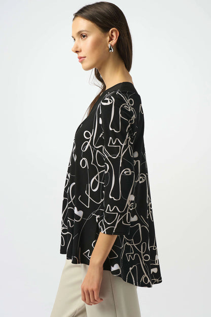 Silky Knit Face Print Flared Top