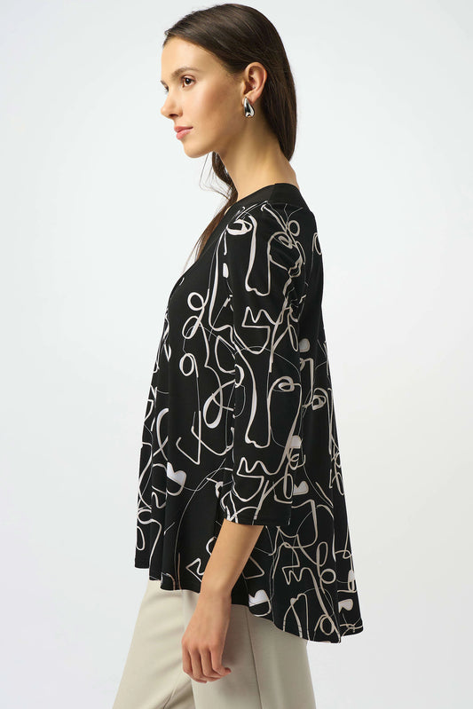 Silky Knit Face Print Flared Top