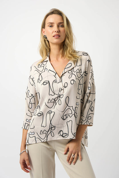 Satin Abstract Face Print Boxy Top