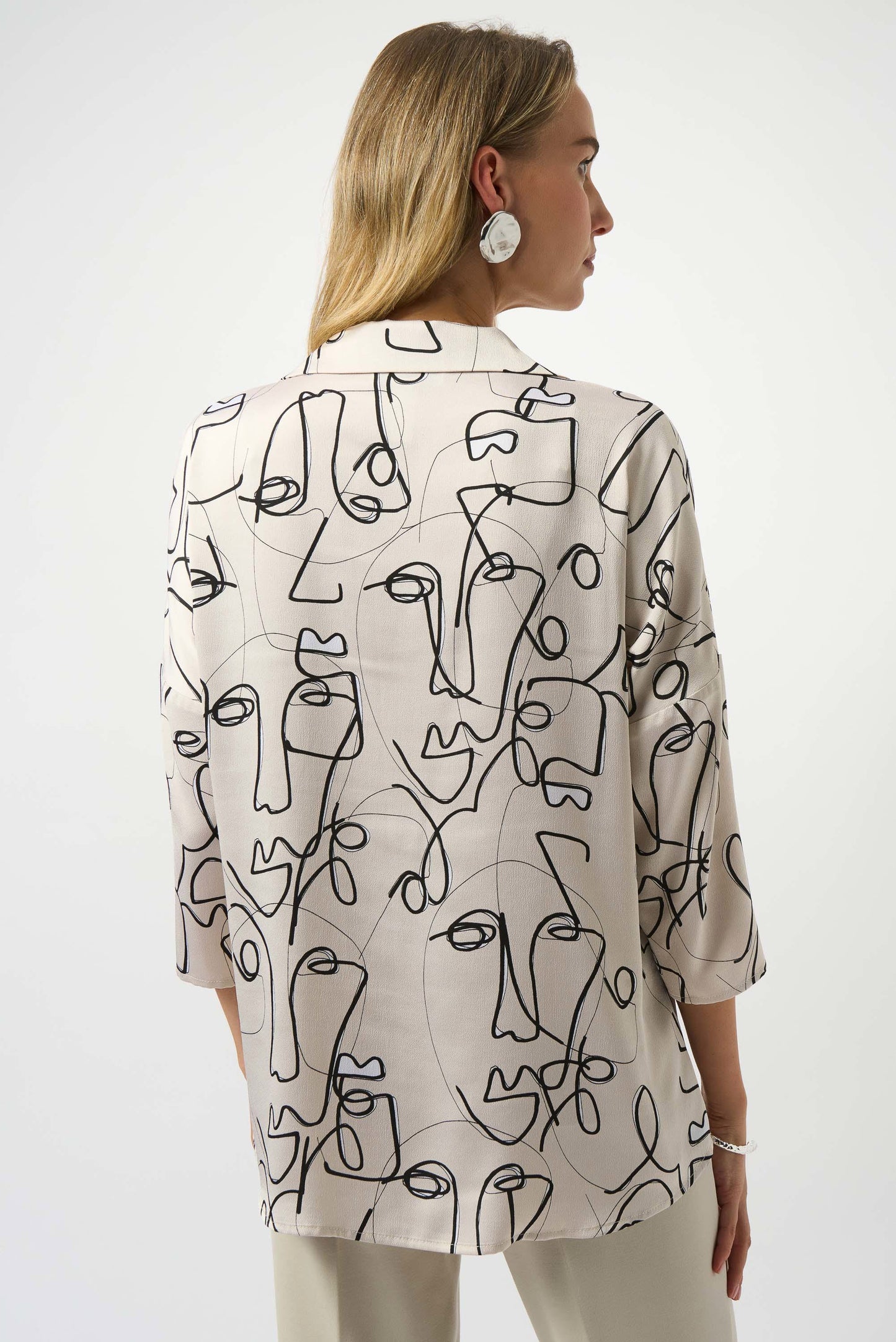 Satin Abstract Face Print Boxy Top