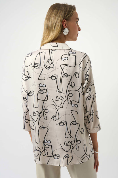 Satin Abstract Face Print Boxy Top