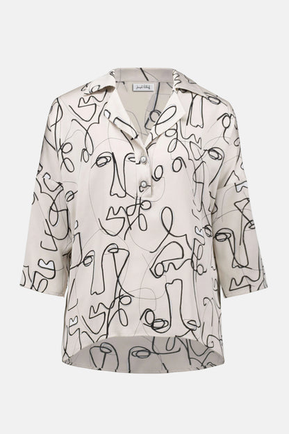 Satin Abstract Face Print Boxy Top