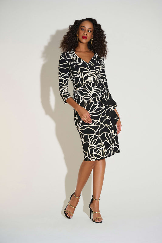 Joseph Ribkoff gold Foiled Floral Wrap Sheath Dress 253786