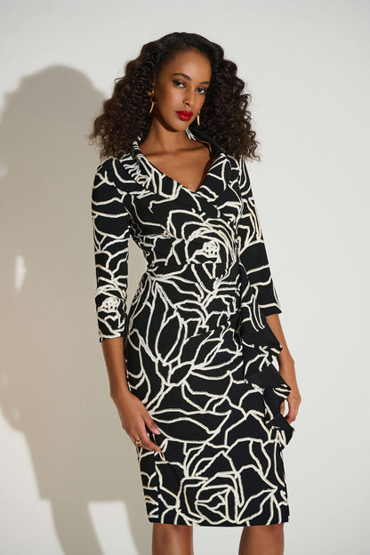 Joseph Ribkoff gold Foiled Floral Wrap Sheath Dress 253786
