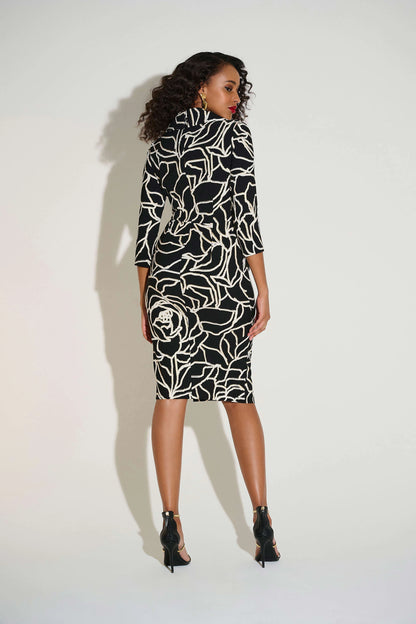 Joseph Ribkoff gold Foiled Floral Wrap Sheath Dress 253786