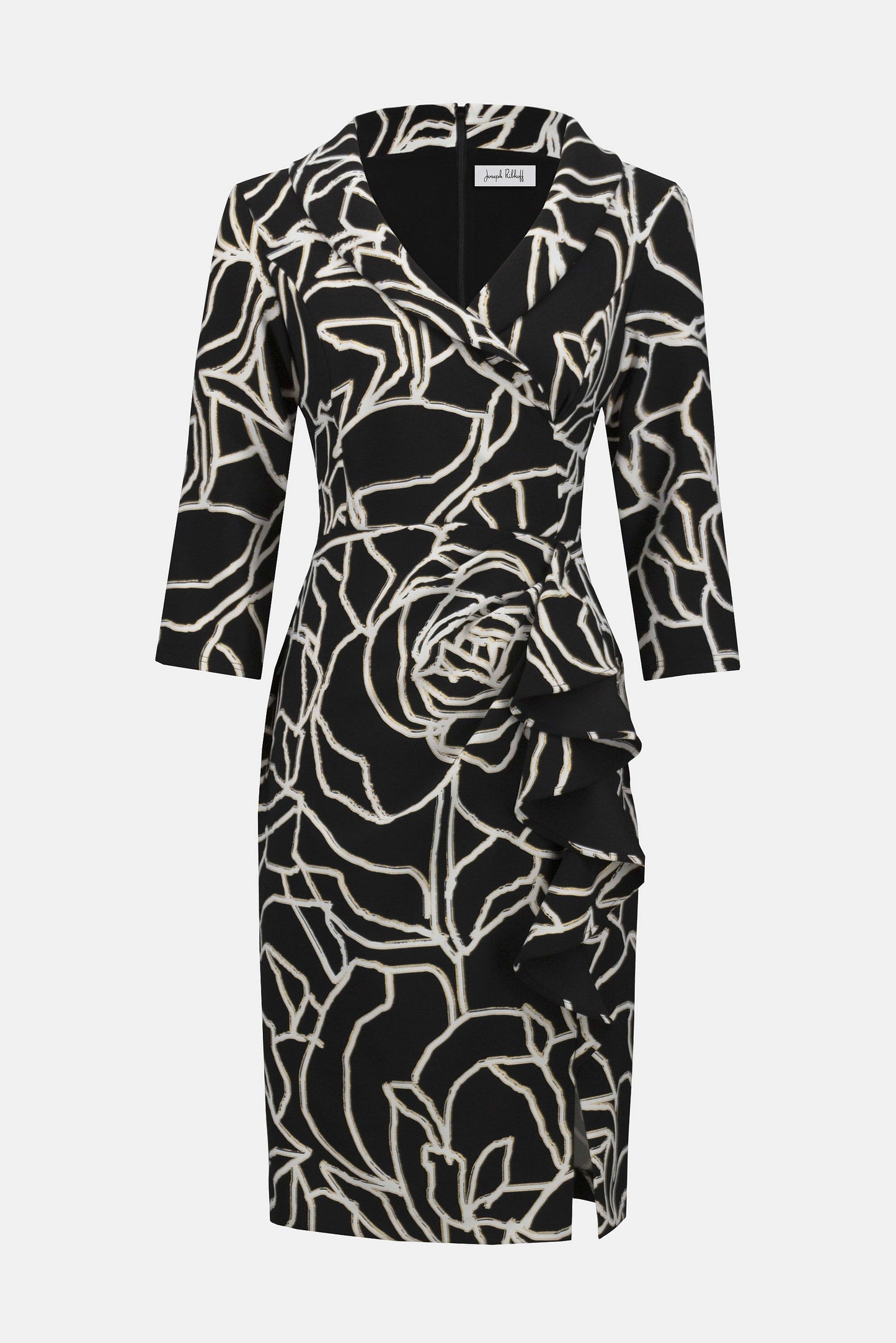 Joseph Ribkoff gold Foiled Floral Wrap Sheath Dress 253786