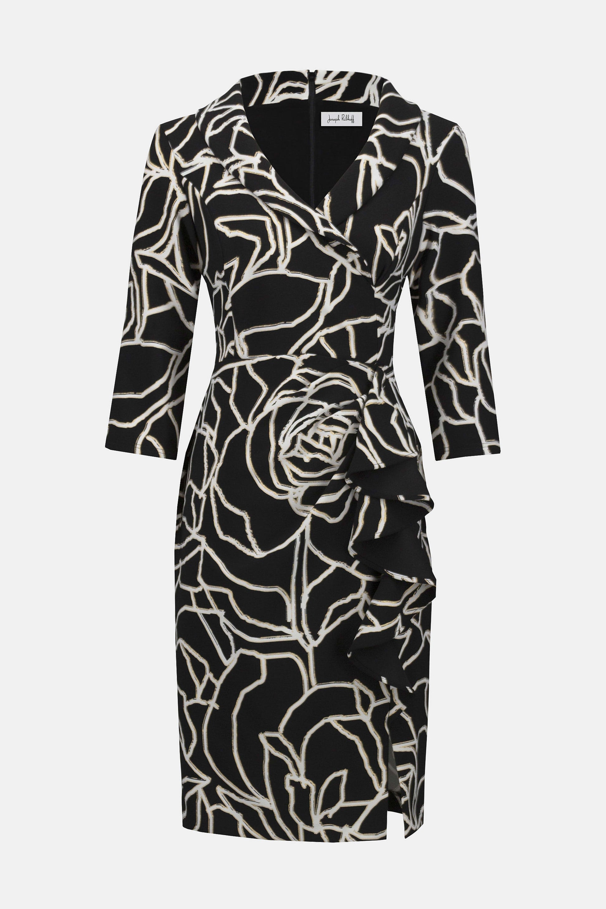 Joseph Ribkoff gold Foiled Floral Wrap Sheath Dress 253786