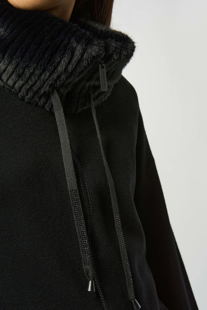 Sweater Knit Coat With Fur Trim