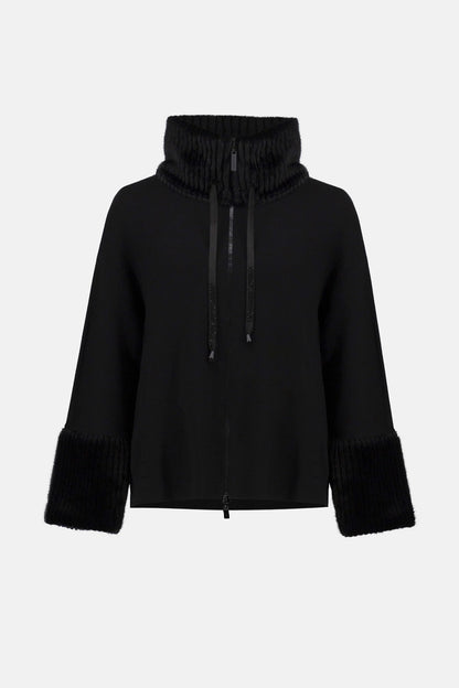 Sweater Knit Coat With Fur Trim
